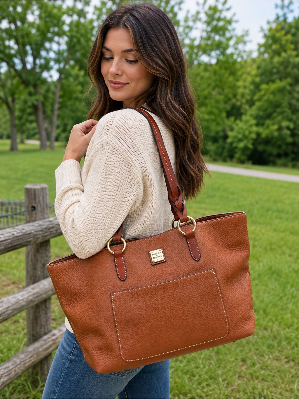Dooney & Bourke Pebbled Leather Tote Brown Shoulder Shopper Bag